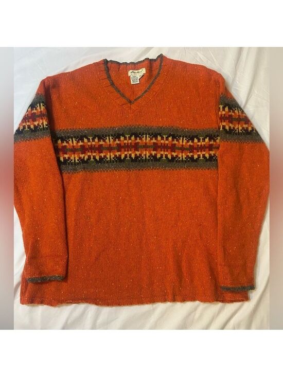 Eddie Bauer Sweaters - Vintage Eddie Bauer Medium Women’s Wool Blend Sweater Orange V-Neck Sweater Y2K